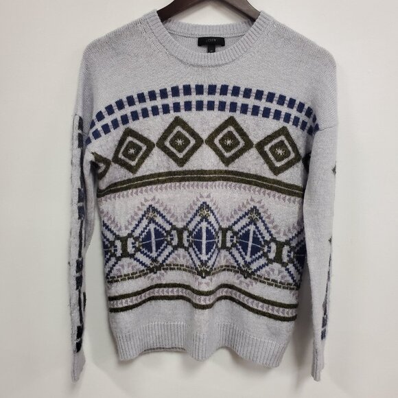 J Crew Womens Wool Mohair Nordic Sweater Size M Purple Geometric Cozy Layers - Picture 1 of 12
